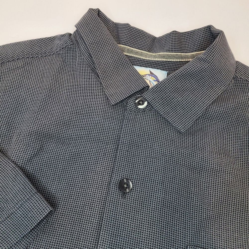 Tommy Bahama Shirt Mens Large Gray Silk Cotton Island Modern Fit Browns T37125